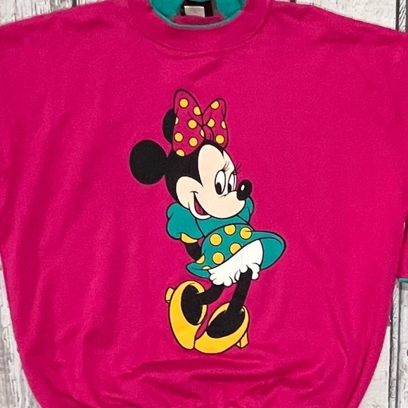 Vintage 1990s Minnie Mouse Cartoon Disney World Dark Pink 90s Sweatshirt - Picture 2 of 5